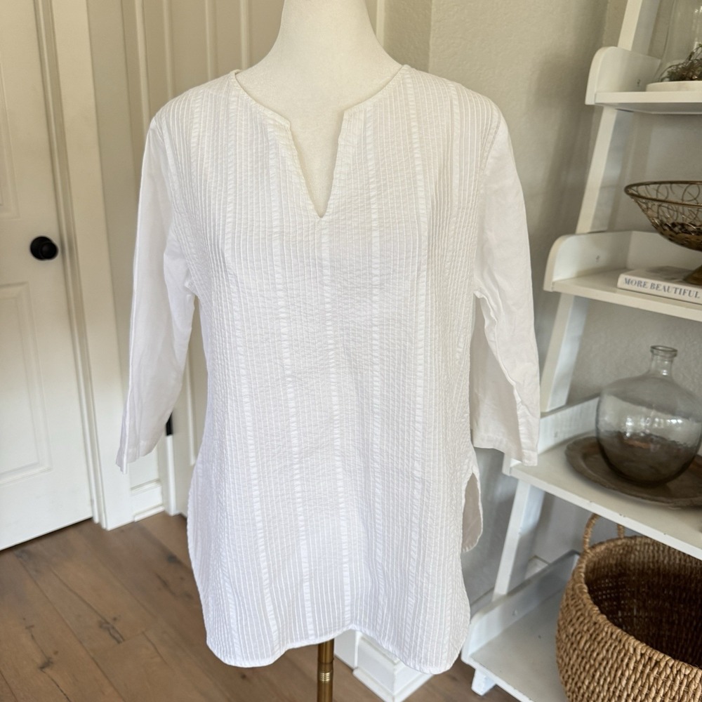 Vintage Y2k Women's‎ 100% Cotton Solid White Blouse Boho Peasant Cottage Core - Picture 2 of 10